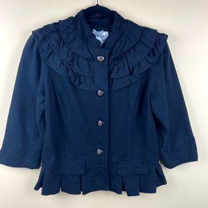Nick & Mo Black Ruffle Trim Peplum Blazer M